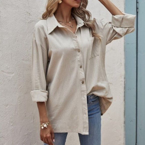 Minimalist Button Down Longline Khaki - Picture 4 of 12